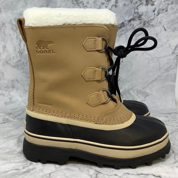 Sorel Youth Sz 5 Tan Caribou Waterproof Leather Winter Snow Boots Lace Up P18-11 - Picture 3 of 12